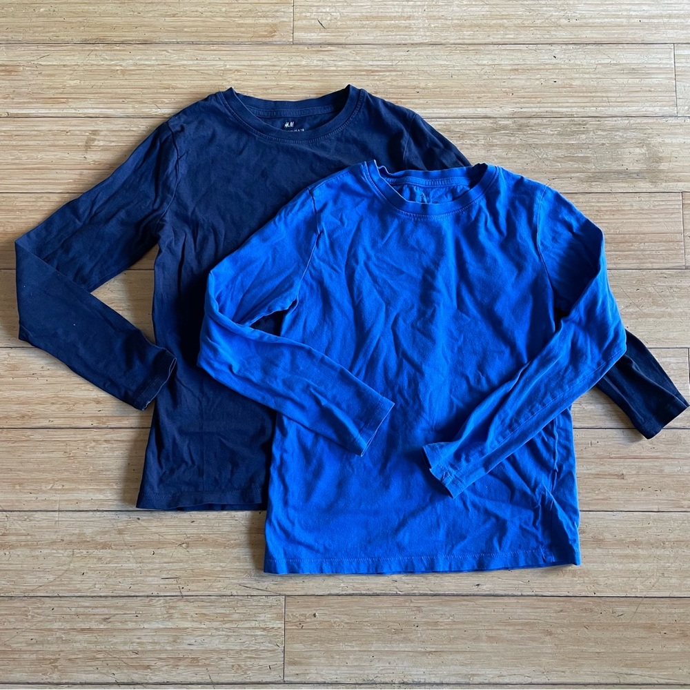 H&M Kids Set of Two Long Sleeve Shirts - Navy Blue and Royal Blue - 10/12
